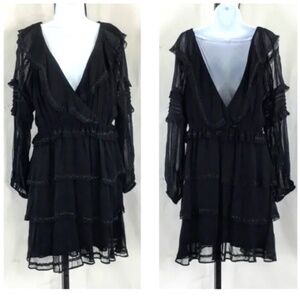 Love Sam Dress Black Tiered Lace Dark Romance Chiffon Sheer Dress Size M